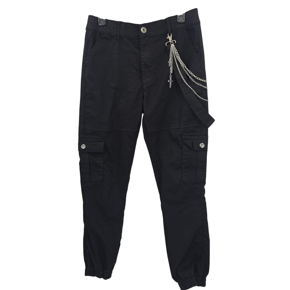 Gothic Pants SZ 13/31 Black Cargo Techwear Jogger‎ Chains Cross Streetwear Punk